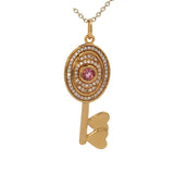 Collier doré clef tourmaline rose zircons 50 cm