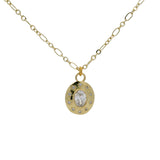 Collier doré médaille ovale et zircons 50cm