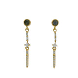 Boucles d'oreilles dorées pendantes en labradorite et zircons