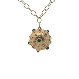 Sautoir Bola doré boule cratère onyx verte et prehnite 110 cm