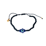 Bracelet doré cordon bleu marine main de Fatma bleue en verre soufflé