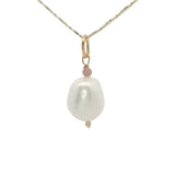 Collier doré perle de culture et petite tourmaline rose 38 cm