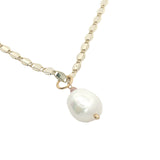 Collier doré perle de culture et petite tourmaline rose 38 cm