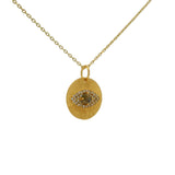 Collier doré médaille oeil Labradorite et zircons 42 cm