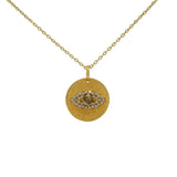 Collier doré médaille oeil Labradorite et zircons 42 cm