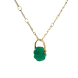Collier doré fleur en onyx verte et zircon 50cm
