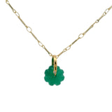 Collier doré fleur en onyx verte et zircon 50cm