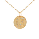 Gold necklace with number 13 medal and white zircons