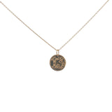 Gold necklace with number 13 medal and white zircons