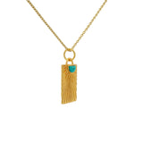Collier doré plaque rectangulaire rayons de soleil avec turquoise