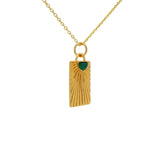 Collier doré plaque rectangulaire rayons de soleil avec onyx verte 42 cm