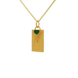 Collier doré plaque rectangulaire rayons de soleil avec onyx verte 42 cm