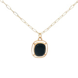 Collier doré médaillon ovale ajouré avec onyx noire 50 cm