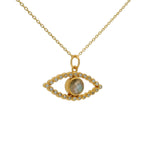 Collier doré oeil ajouré labradorite et zircons 42 cm
