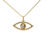 Collier doré oeil ajouré labradorite et zircons 42 cm