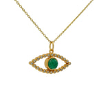 Gold necklace with openwork eye, stone and zircons