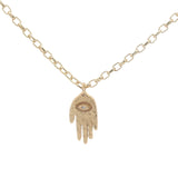 Collier doré main de Fatma texturée avec oeil en relief 50 cm