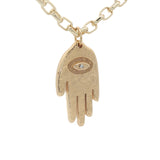 Collier doré main de Fatma texturée avec oeil en relief 50 cm