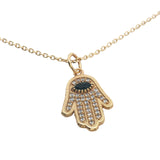 Gold necklace with hand of Fatima stone and zircons