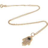 Gold necklace with hand of Fatima stone and zircons
