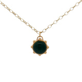 Collier doré sphère double pierre onyx verte et noire 60 cm