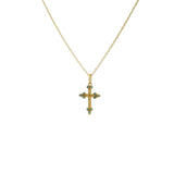 Collier doré croix et turquoise sertie 42cm