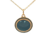 Gold necklace with flat stone and zircons