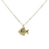Collier doré et poisson et zircon 50cm