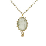 Collier doré grande pierre préhnite ovale et pampilles 60cm