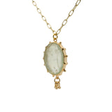 Collier doré grande pierre préhnite ovale et pampilles 60cm