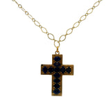 Collier doré croix orné de lapis lazulis 60cm