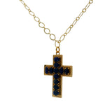 Collier doré croix orné de lapis lazulis 60cm
