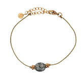 Bracelet sur fil doré avec labradorite et couronnes dorées
