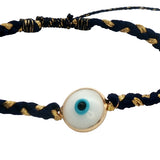 Bracelet cordon tressé avec oeil blanc verre soufflé