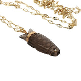 Collier doré poisson en quartz fumé 60cm