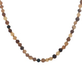 Collier doré perles en corne marron et beige disques dorés 48 cm