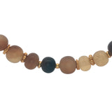Collier doré perles en corne marron et beige disques dorés 48 cm
