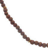 Collier doré perles bois marron clair et disques dorés 60 cm