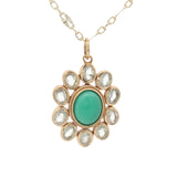 Collier doré fleur avec duo de prehnite et onyx verte 50 cm