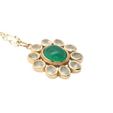 Collier doré fleur avec duo de prehnite et onyx verte 50 cm