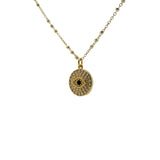 Collier doré boules et médaille oeil zircons 50cm