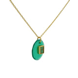 Collier doré onyx verte et rectangle prehnite 42 cm