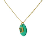 Collier doré onyx verte et rectangle prehnite 42 cm