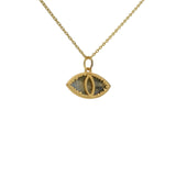 Collier doré pendentif oeil oval avec labradorite sertie 4 griffes 42 cm