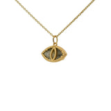 Collier doré pendentif oeil oval avec labradorite sertie 4 griffes 42 cm