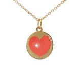Collier doré médaille coeur avec onyx rouge 42 cm