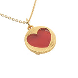 Collier doré médaille coeur avec onyx rouge 42 cm