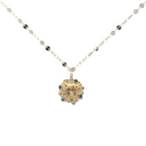 Sautoir Bola doré avec onyx verte et prehnite 110 cm