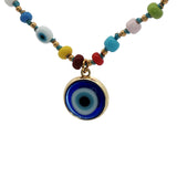 Collier perles de culture, fantaisies et oeil bleu 42cm