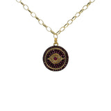 Collier doré médaille oeil et zircons roses 50cm